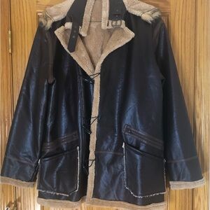 Women Brown/ Tan Faux Leather Coat